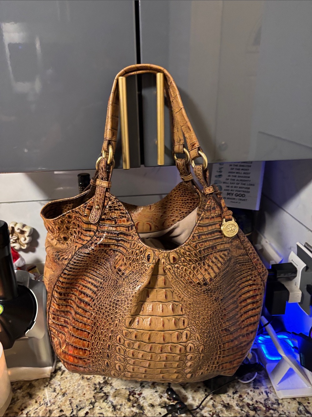 Brahmin Cognac Croc-Embossed Shoulder Bag